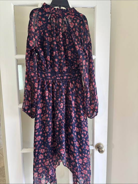 Dresses & Skirts - Navy Floral Long Sleeve Midi Dress - Pink Floral Print